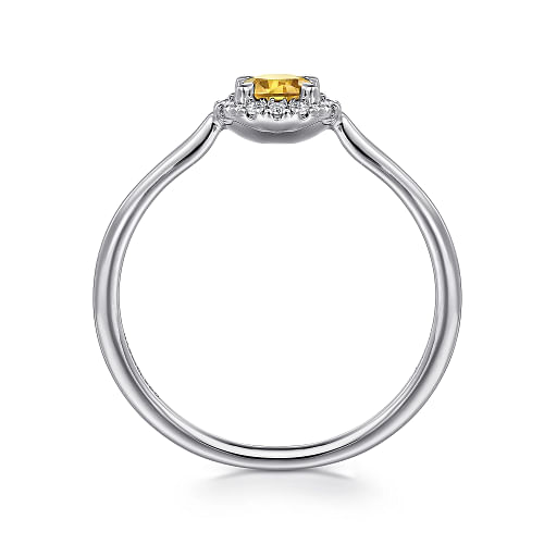 14K White Gold Citrine and Diamond Halo Promise Ring