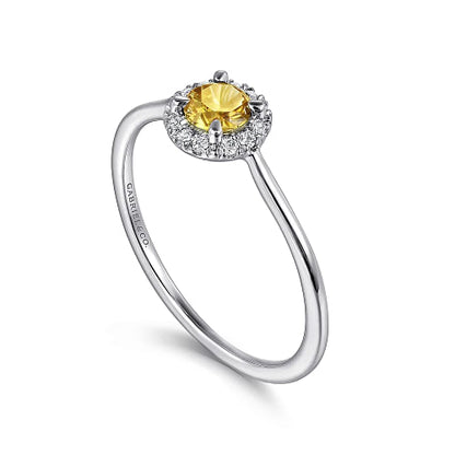Gabriel & Co | 14K White Gold Citrine and Diamond Halo Promise Ring