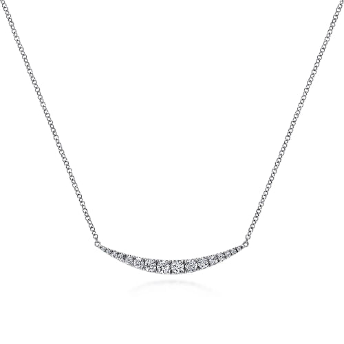 Gabriel & Co | 14K White Gold Curved Diamond Bar Necklace