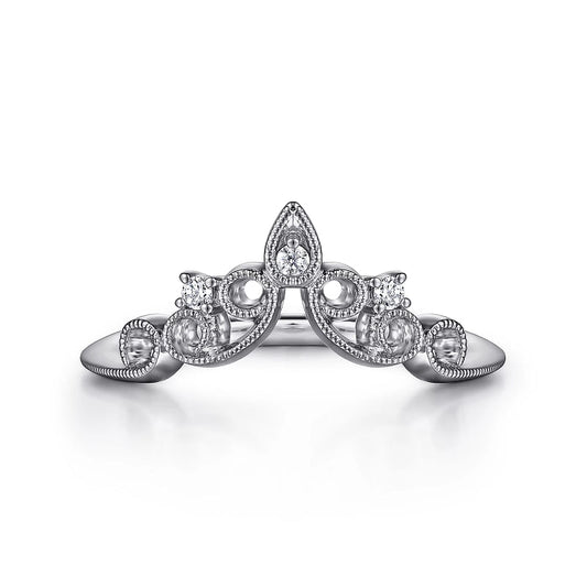 Gabriel & Co | 14K White Gold Curved Filigree Diamond Ring