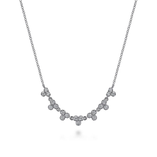 14K White Gold Diamond Droplet Link Necklace