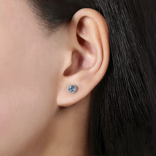 Gabriel & Co | 14K White Gold Diamond Halo Swiss Blue Topaz Stud Earrings