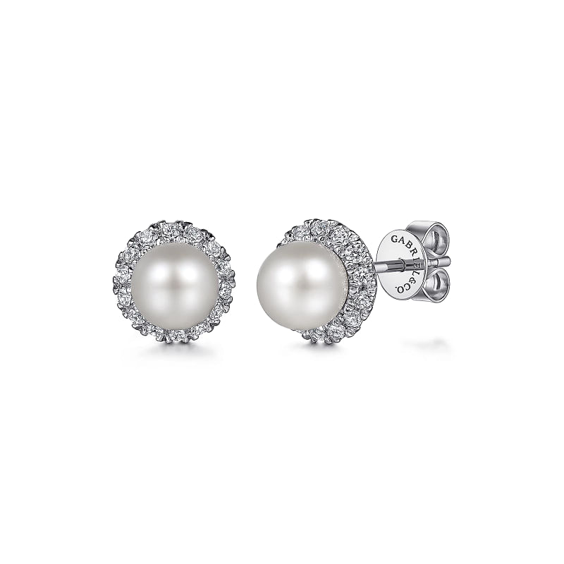 Gabriel & Co | 14K White Gold Diamond and Pearl Stud Earrings