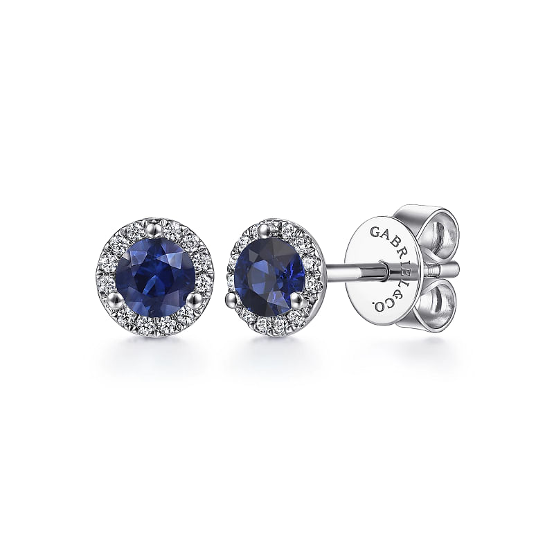 Gabriel & Co | 14K White Gold Diamond and Sapphire Stud Earrings