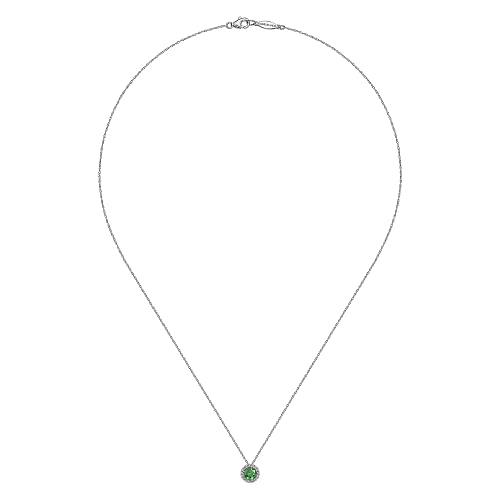 Gabriel & Co | 14K White Gold Emerald and Diamond Halo Pendant Necklace