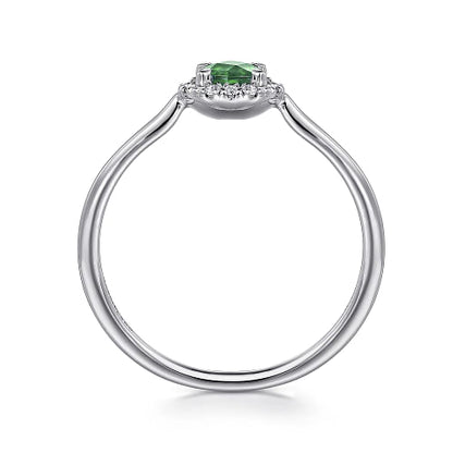 Gabriel & Co | 14K White Gold Emerald and Diamond Halo Promise Ring