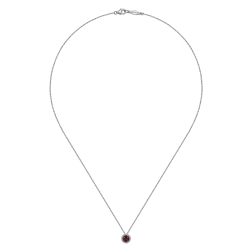 Gabriel & Co | 14K White Gold Garnet and Diamond Halo Pendant Necklace