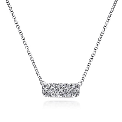 14K White Gold Pave Diamond Bar Necklace