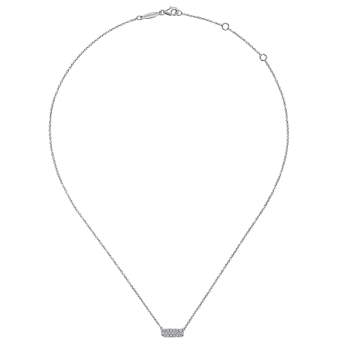 14K White Gold Pave Diamond Bar Necklace