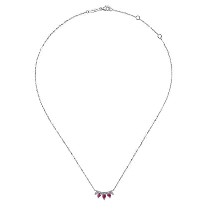 Gabriel & Co | 14K White Gold Pear Shaped Ruby and Diamond Bar Pendant Necklace