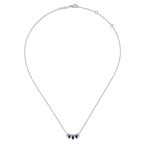 Gabriel & Co | 14K White Gold Pear Shaped Sapphire and Diamond Bar Pendant Necklace