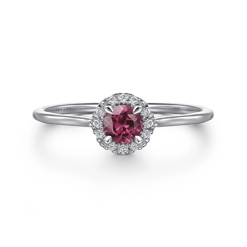 Gabriel & Co | 14K White Gold Pink Tourmaline and Diamond Halo Promise Ring