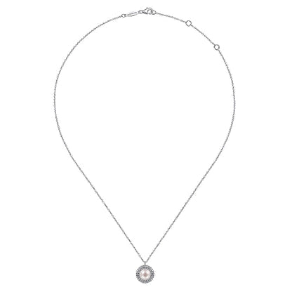 Gabriel & Co | 14K White Gold Round Pearl and Diamond Halo Pendant Necklace