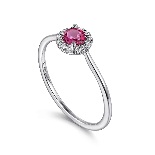 Gabriel & Co | 14K White Gold Ruby and Diamond Halo Promise Ring