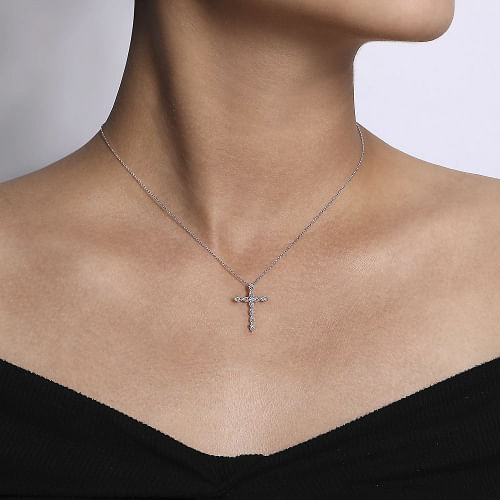 Gabriel & Co | 14K White Gold Segmented Diamond Cross Necklace