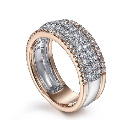 Gabriel & Co | 14K White-Rose Gold Pave Diamond Wide Band Ring