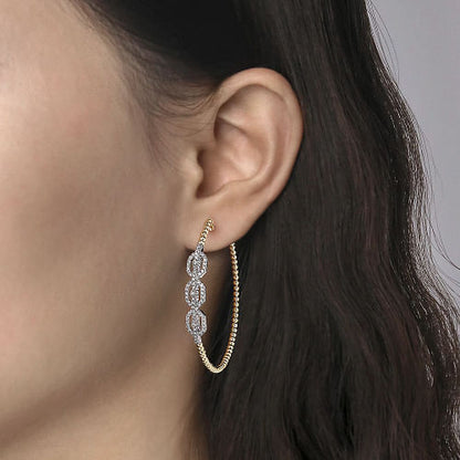 Gabriel & Co | 14K White-Yellow Gold 50mm Bujukan Diamond Hoop Earrings