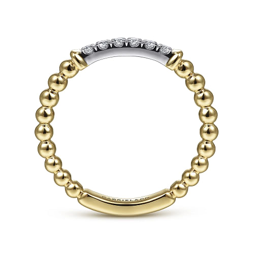 14K White-Yellow Gold Bujukan Band Stackable with Diamond Pave Center Bar