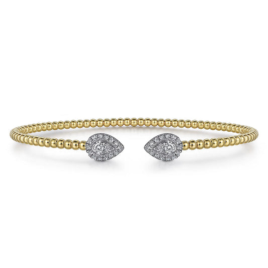 14K White and Yellow Gold Diamond Pear Shape Bujukan Bangle