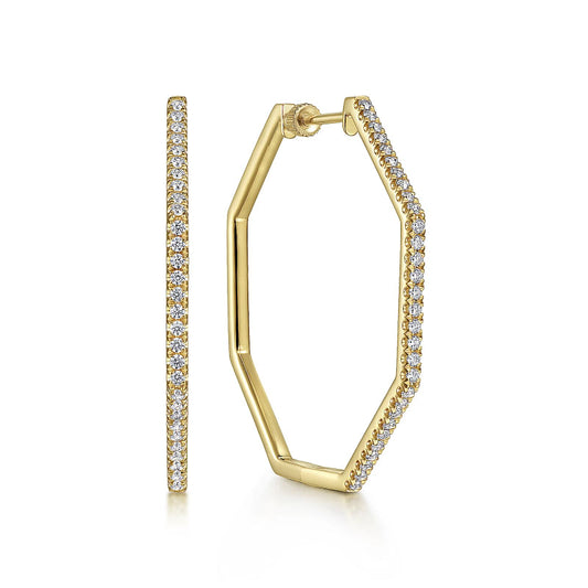 14K Yellow Gold 40mm Diamond Classic Hoop Earrings