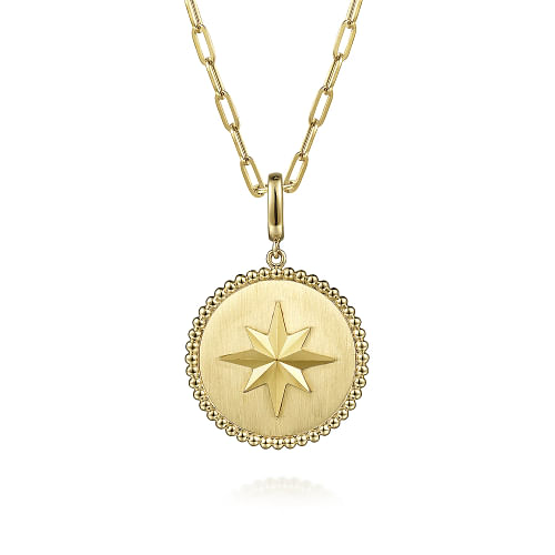 Gabriel & Co | 14K Yellow Gold Bujukan Round Starburst Medallion Pendant