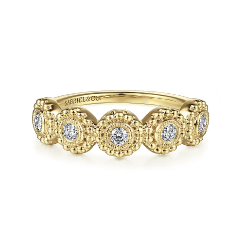 14K Yellow Gold Diamond Round Shape Bujukan Stackable Ring