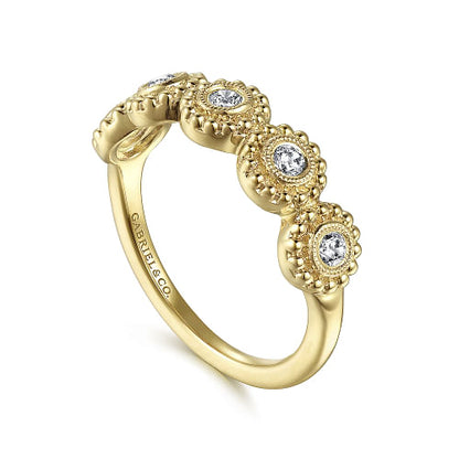 Gabriel & Co | 14K Yellow Gold Diamond Round Shape Bujukan Stackable Ring