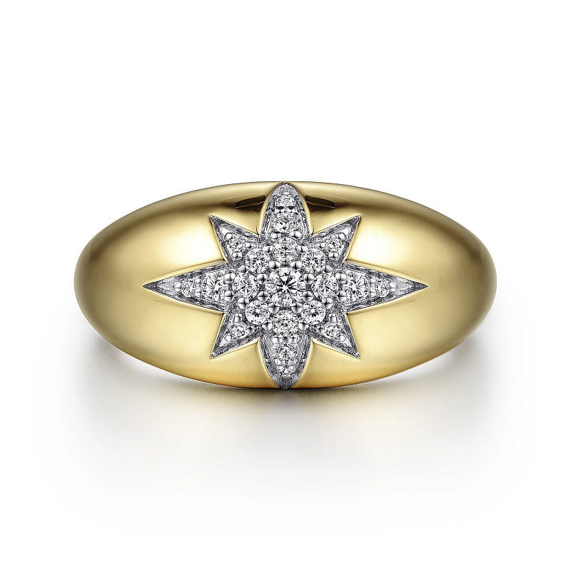 14K Yellow Gold Domed Diamond Star Ring