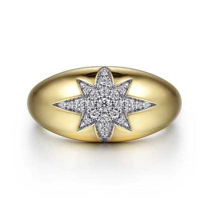 14K Yellow Gold Domed Diamond Star Ring