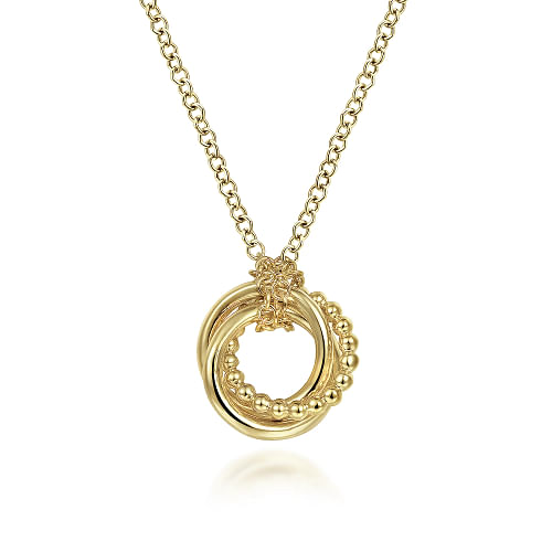 Gabriel & Co | 14K Yellow Gold Plain and Bujukan Beaded Interlocking Circles Pendant Necklace
