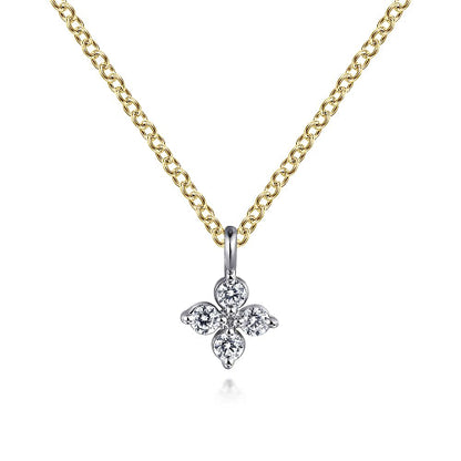 Gabriel & Co | 14K Yellow White Gold Diamond Flower Shape Pendant Necklace