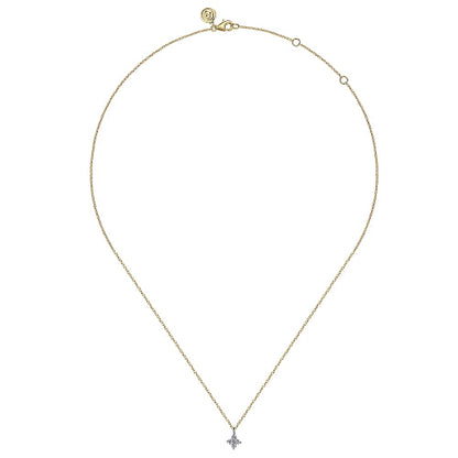 Gabriel & Co | 14K Yellow White Gold Diamond Flower Shape Pendant Necklace