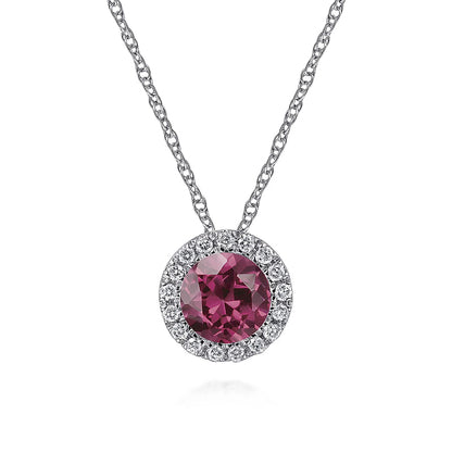 Gabriel & Co | 14K White Gold Pink Tourmaline and Diamond Halo Pendant Necklace