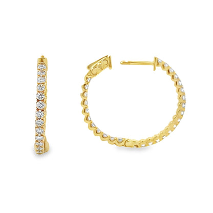 14K Yellow Gold Inside Out Diamond Hoop Earrings