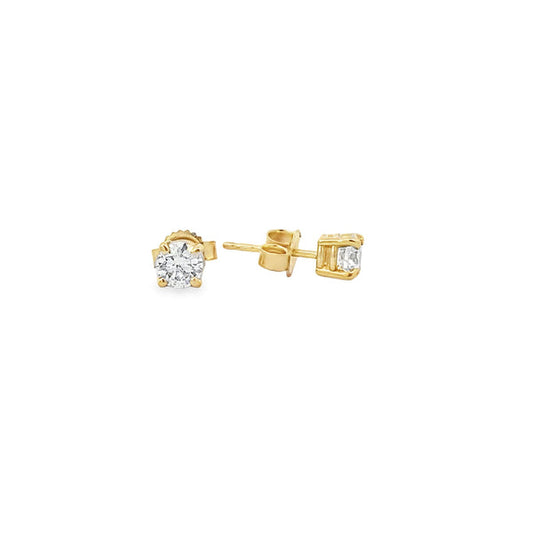 14K Yellow Gold Diamond Solitaire Stud Earrings - 0.50 Carat