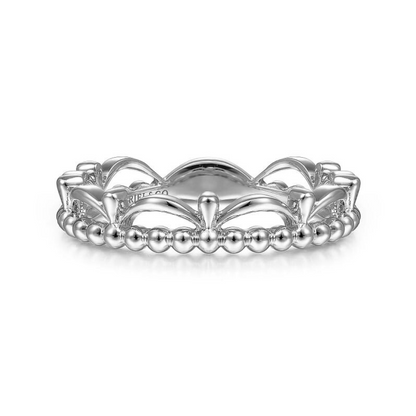 14K White Gold Bujukan Bead Crown Ring