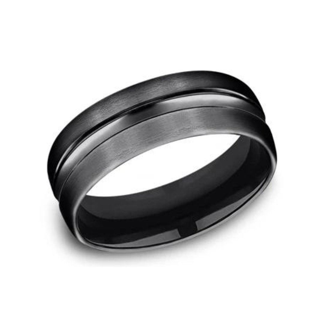 Black Titanium Wedding Band with High Polished Center