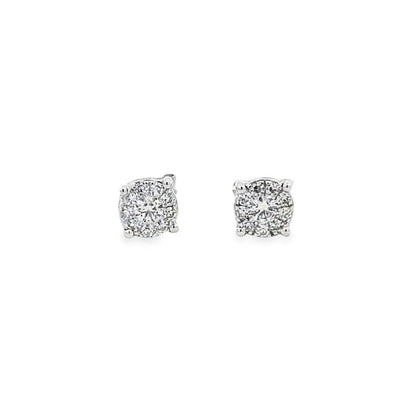 14K White Gold Diamond Cluster Stud Earrings - 0.30ct