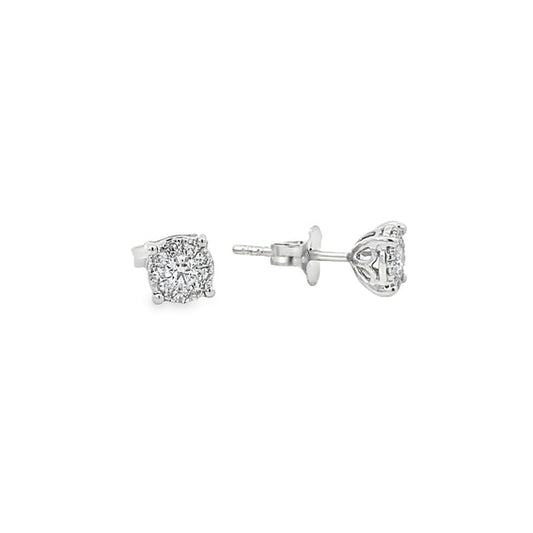 14K White Gold Diamond Cluster Stud Earrings - 0.58ct