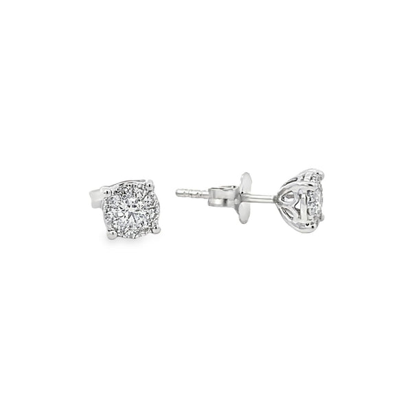 14K White Gold Diamond Cluster Stud Earrings - 0.30ct