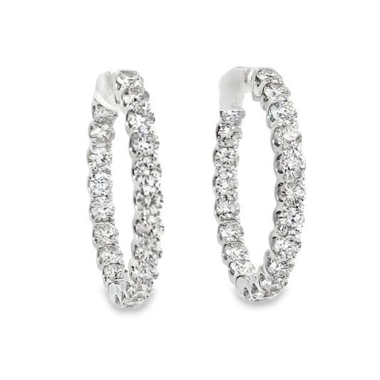 14K White Gold Inside Out Diamond Hoops - 5.25ct