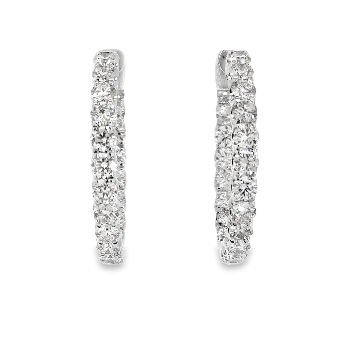 14K White Gold Inside Out Diamond Hoops - 5.25ct