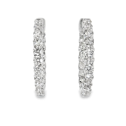 14K White Gold Inside Out Diamond Hoops - 5.25ct