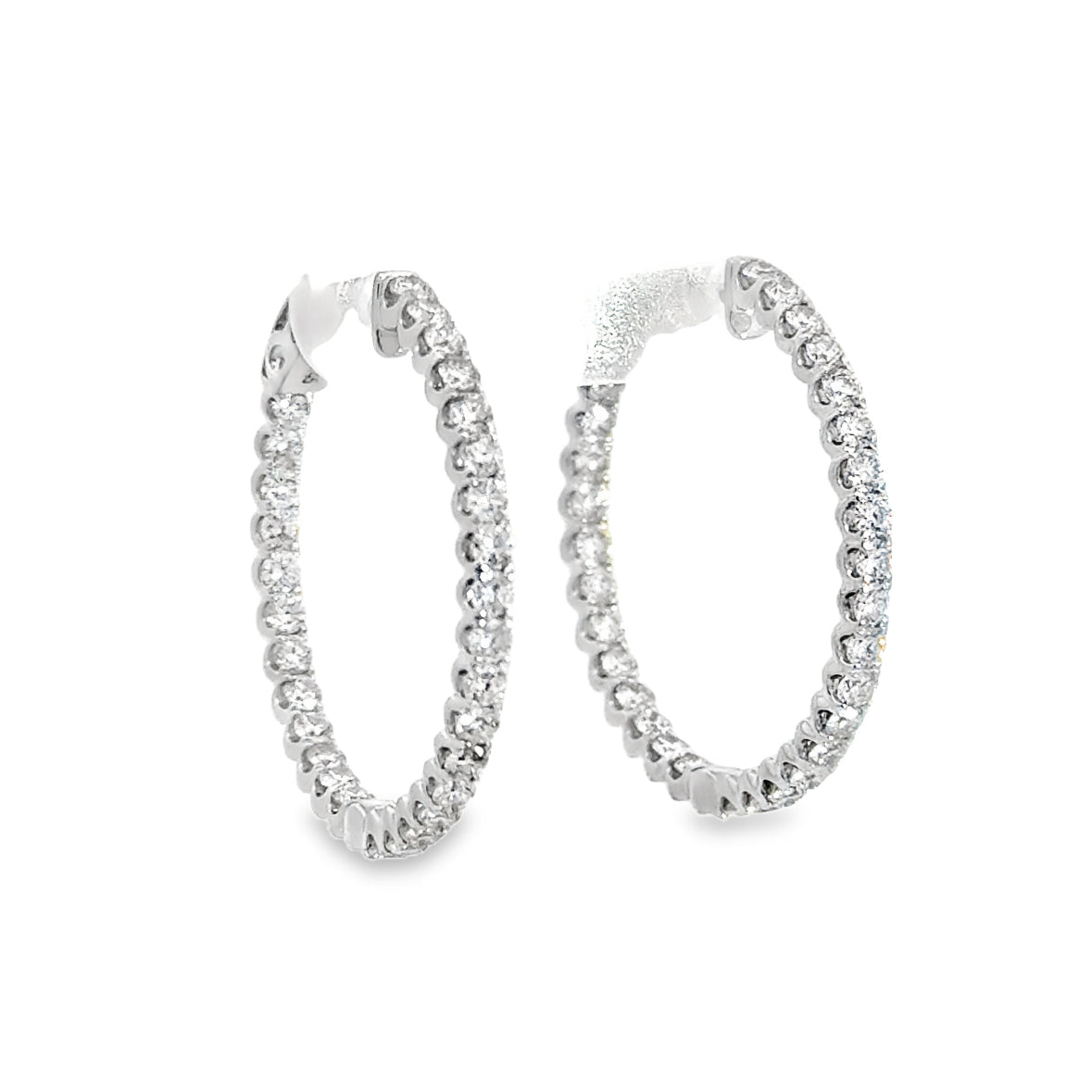 14K White Gold Inside Out Diamond Hoops - 1.55ct