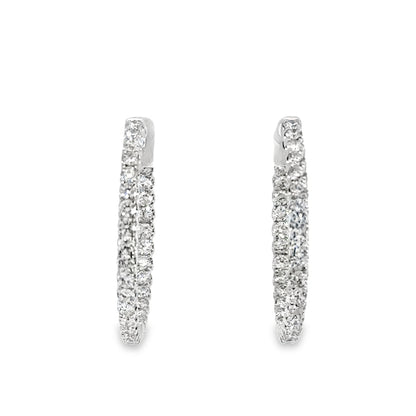 14K White Gold Inside Out Diamond Hoops - 1.55ct