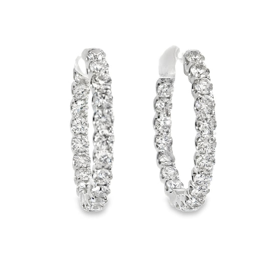 14K White Gold Inside Out Diamond Hoops - 4.90ct