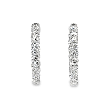 14K White Gold Inside Out Diamond Hoops - 4.90ct