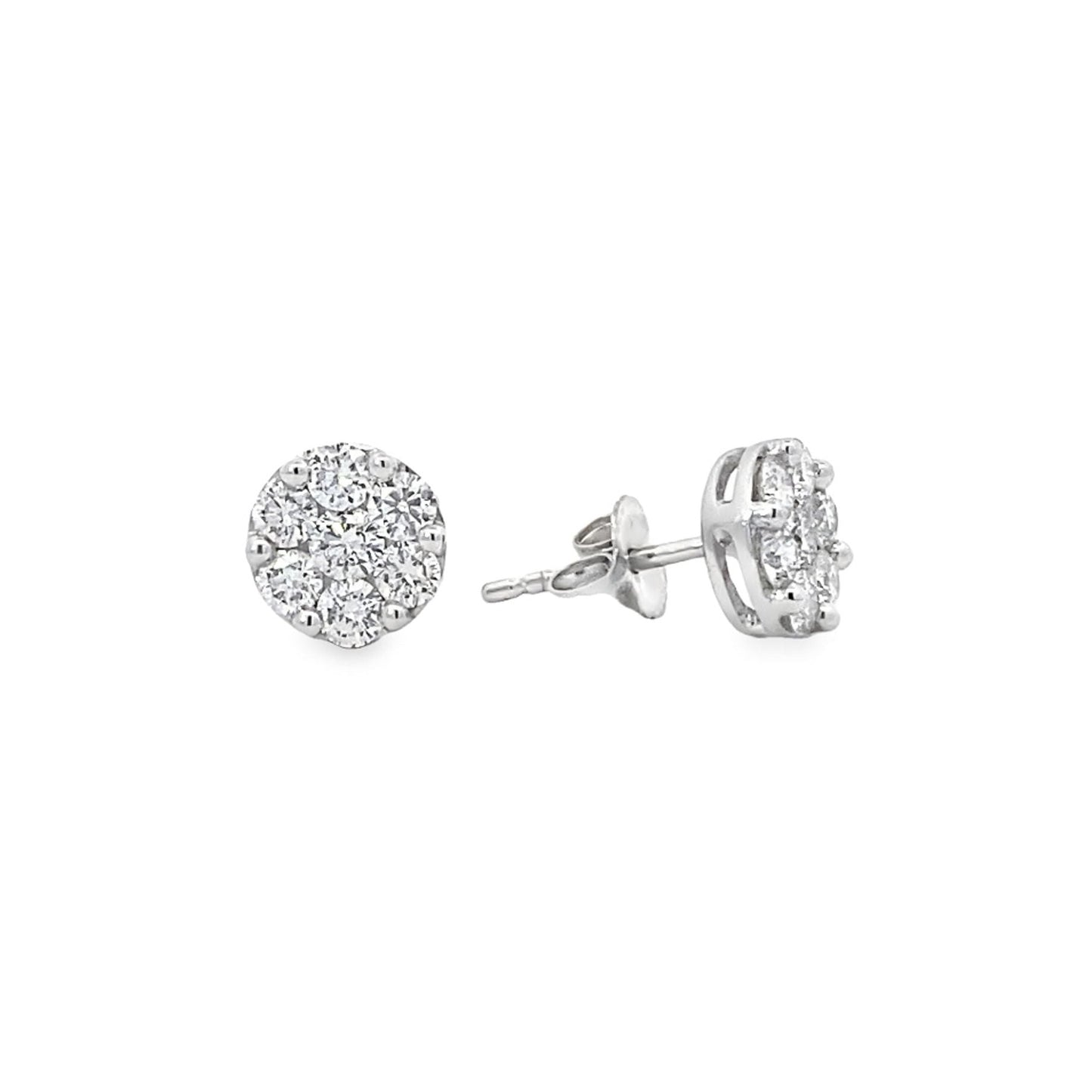 14K White Gold Diamond Cluster Stud Earrings - 1.03ct