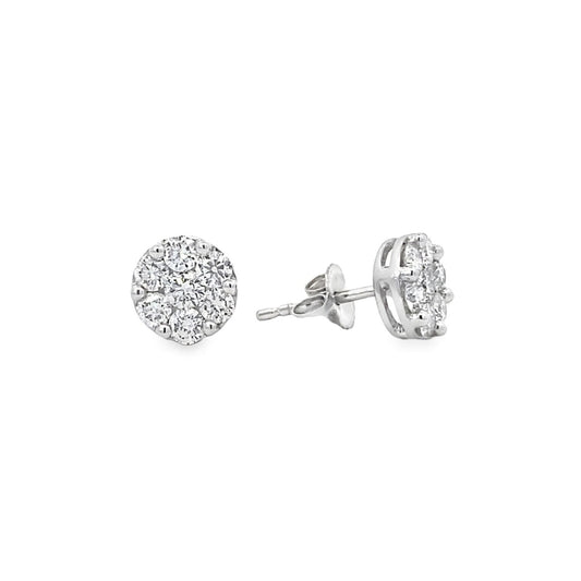 14K White Gold Diamond Cluster Stud Earrings - 1.03ct