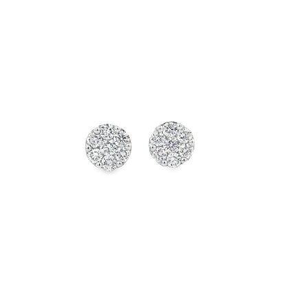 14K White Gold Diamond Cluster Stud Earrings - 1.03ct